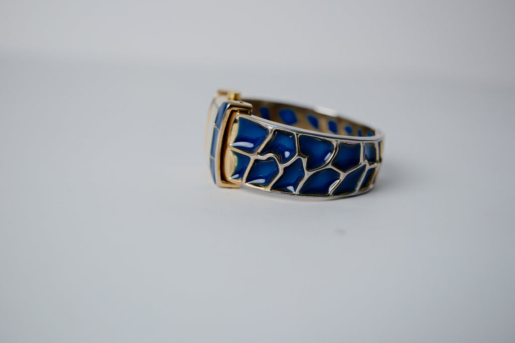 Vintage Joan Rivers Blue and Gold Bangle Watch