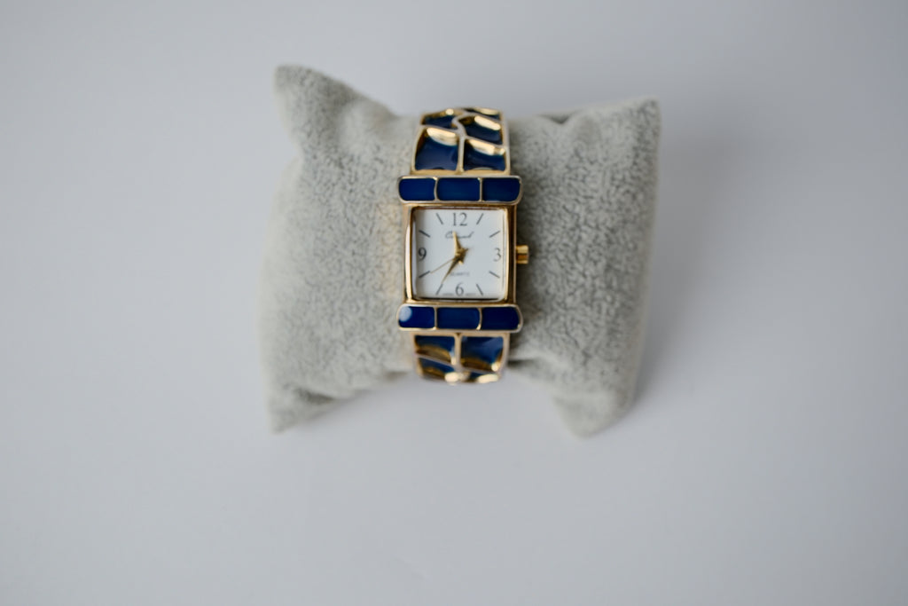 Vintage Joan Rivers Blue and Gold Bangle Watch