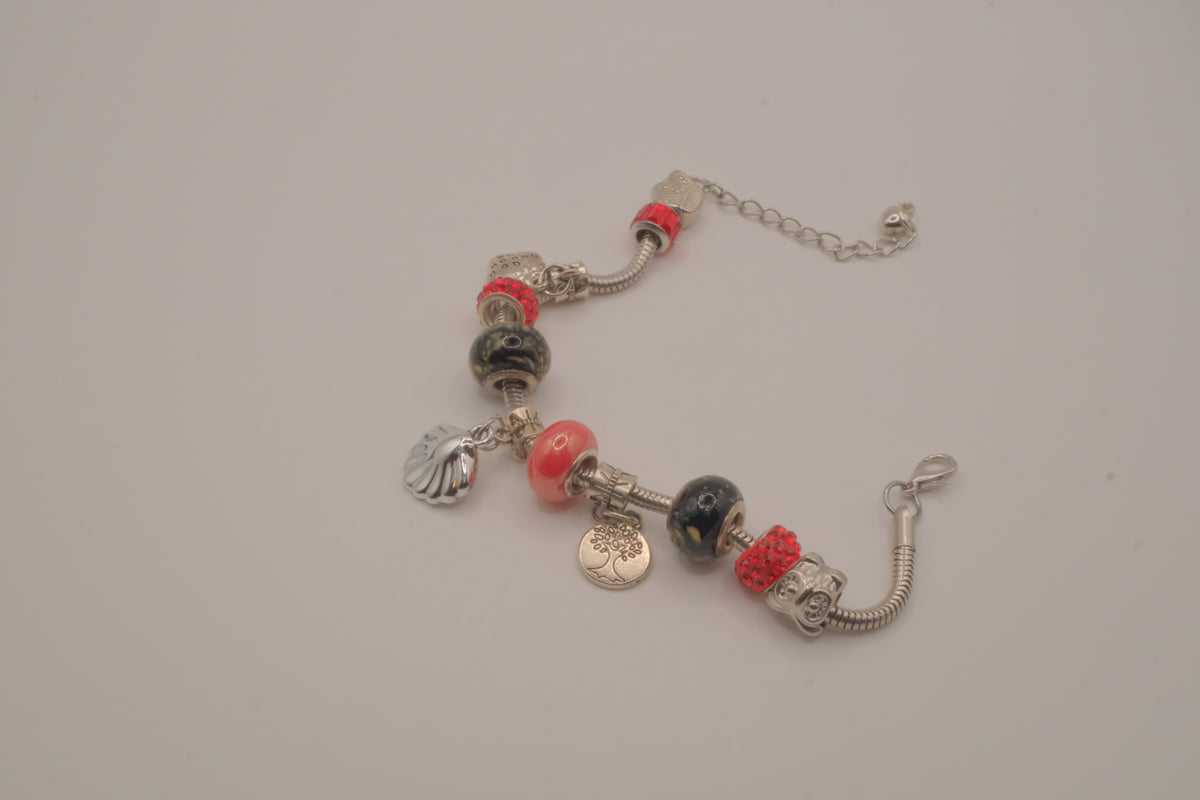 Pandora style Black and Red charm bracelet