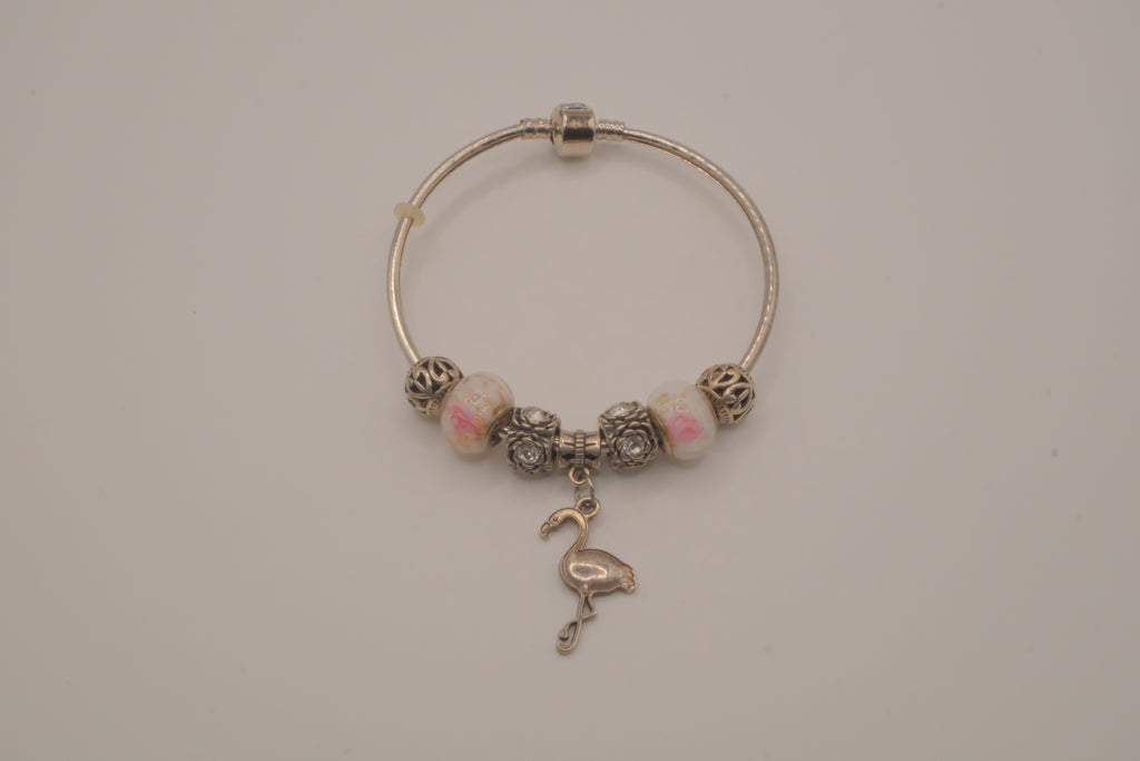 Pandora style flamingo pendant charm bracelet