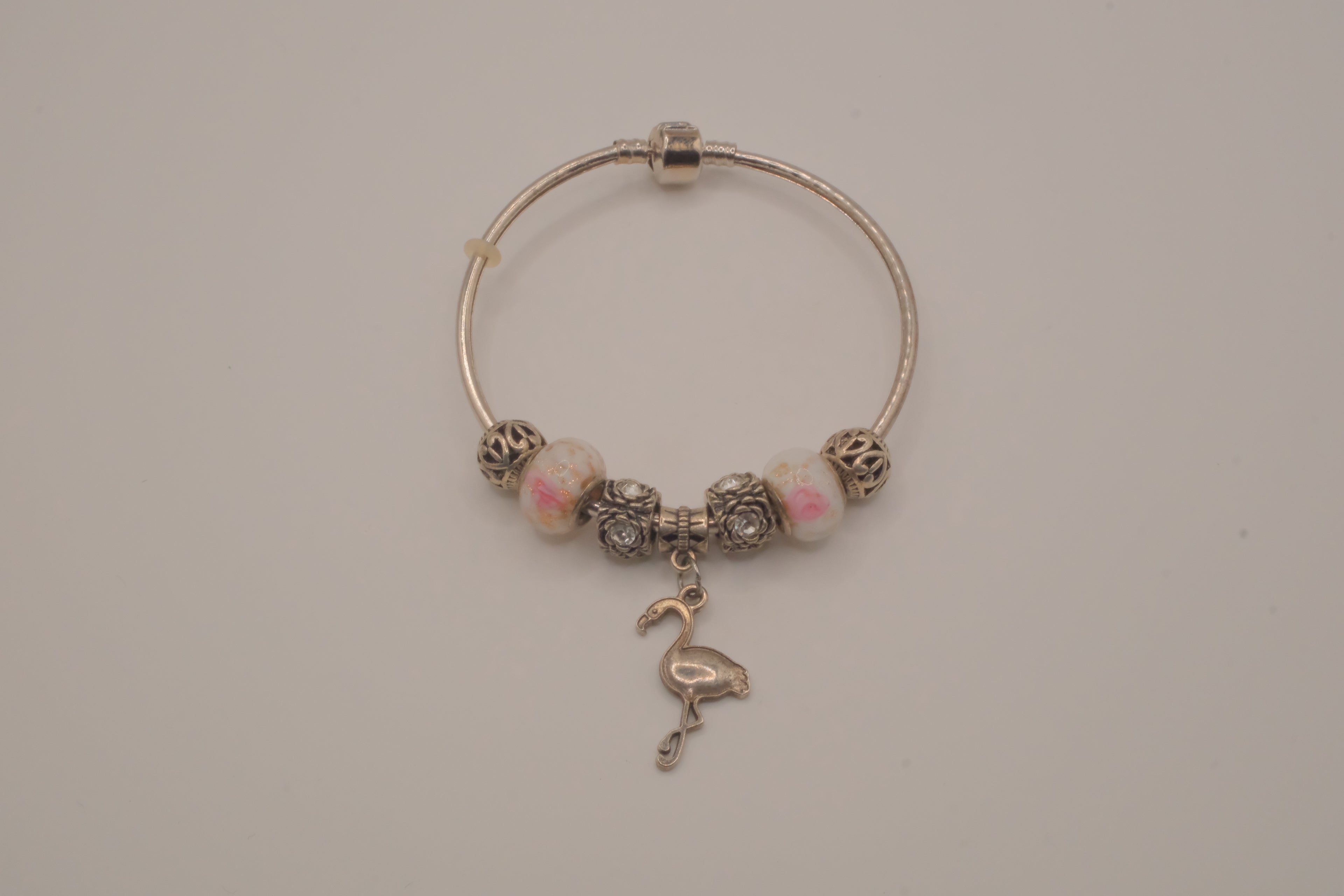 Pandora style flamingo pendant charm bracelet