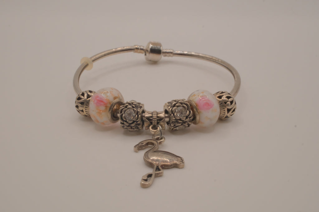 Pandora style flamingo pendant charm bracelet