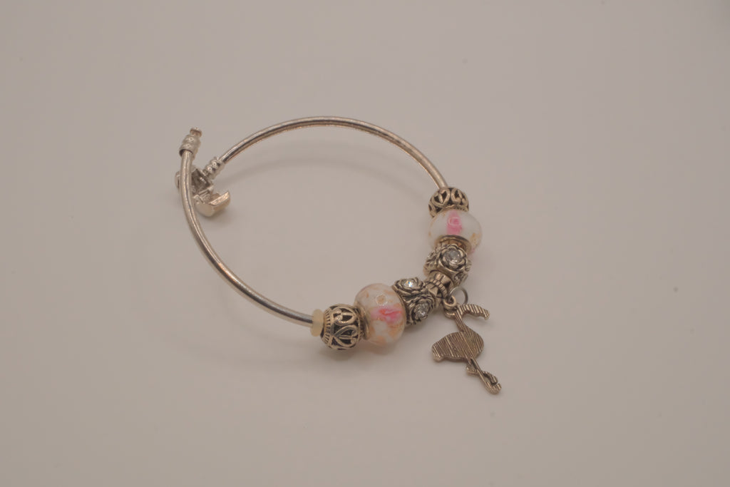 Pandora style flamingo pendant charm bracelet
