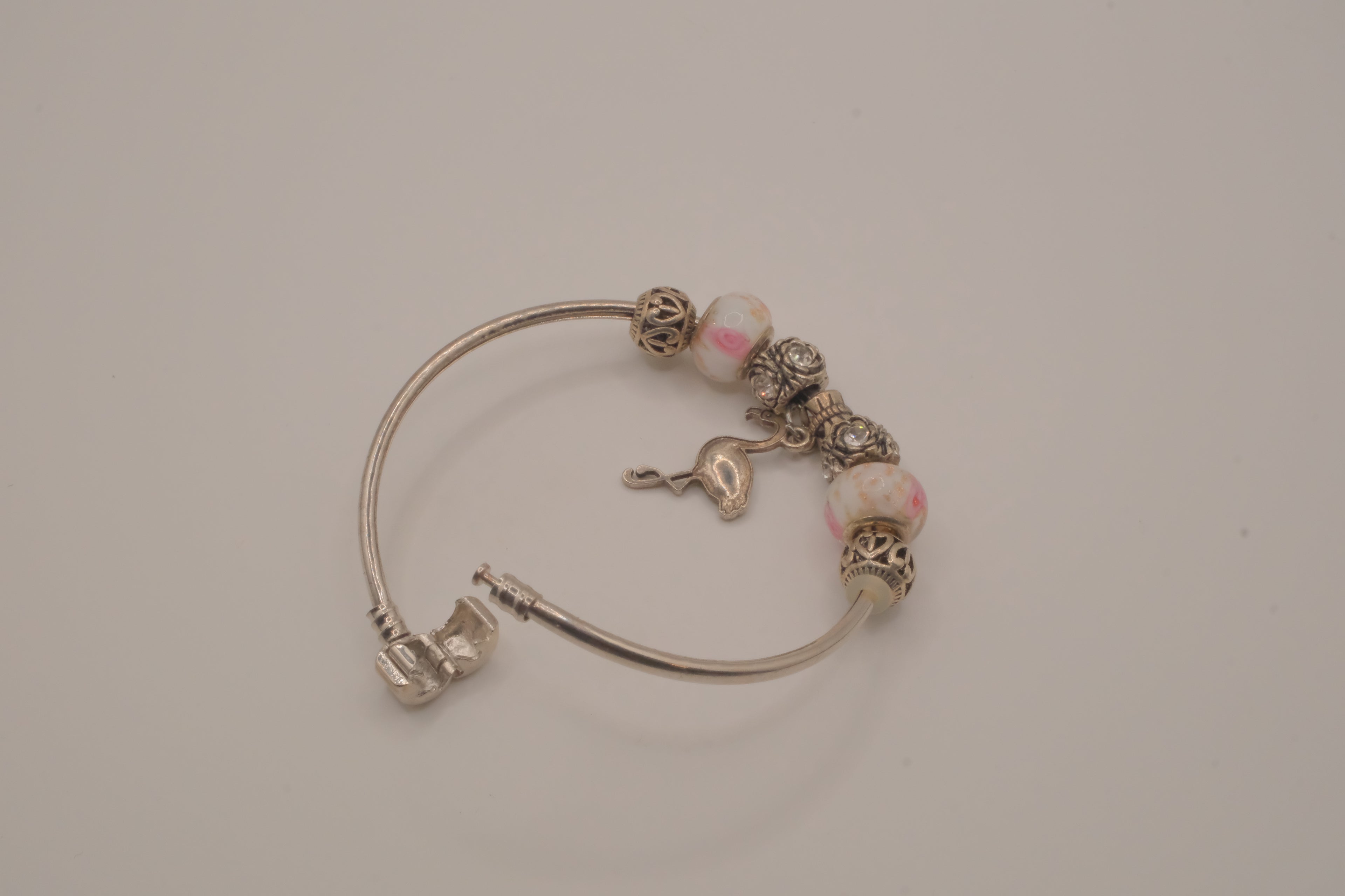 Pandora style flamingo pendant charm bracelet