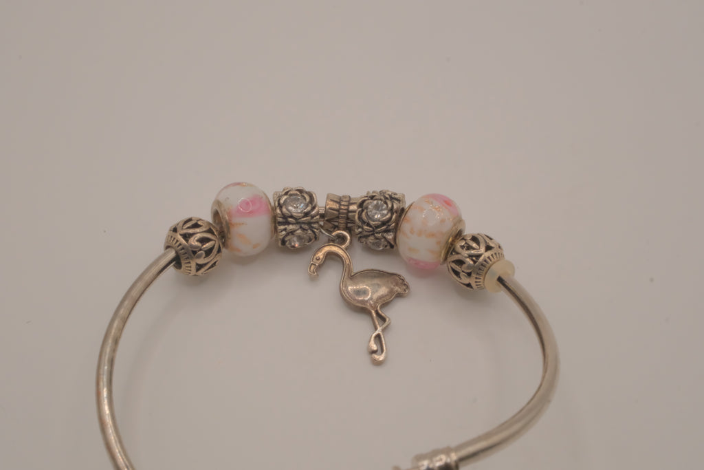 Pandora style flamingo pendant charm bracelet
