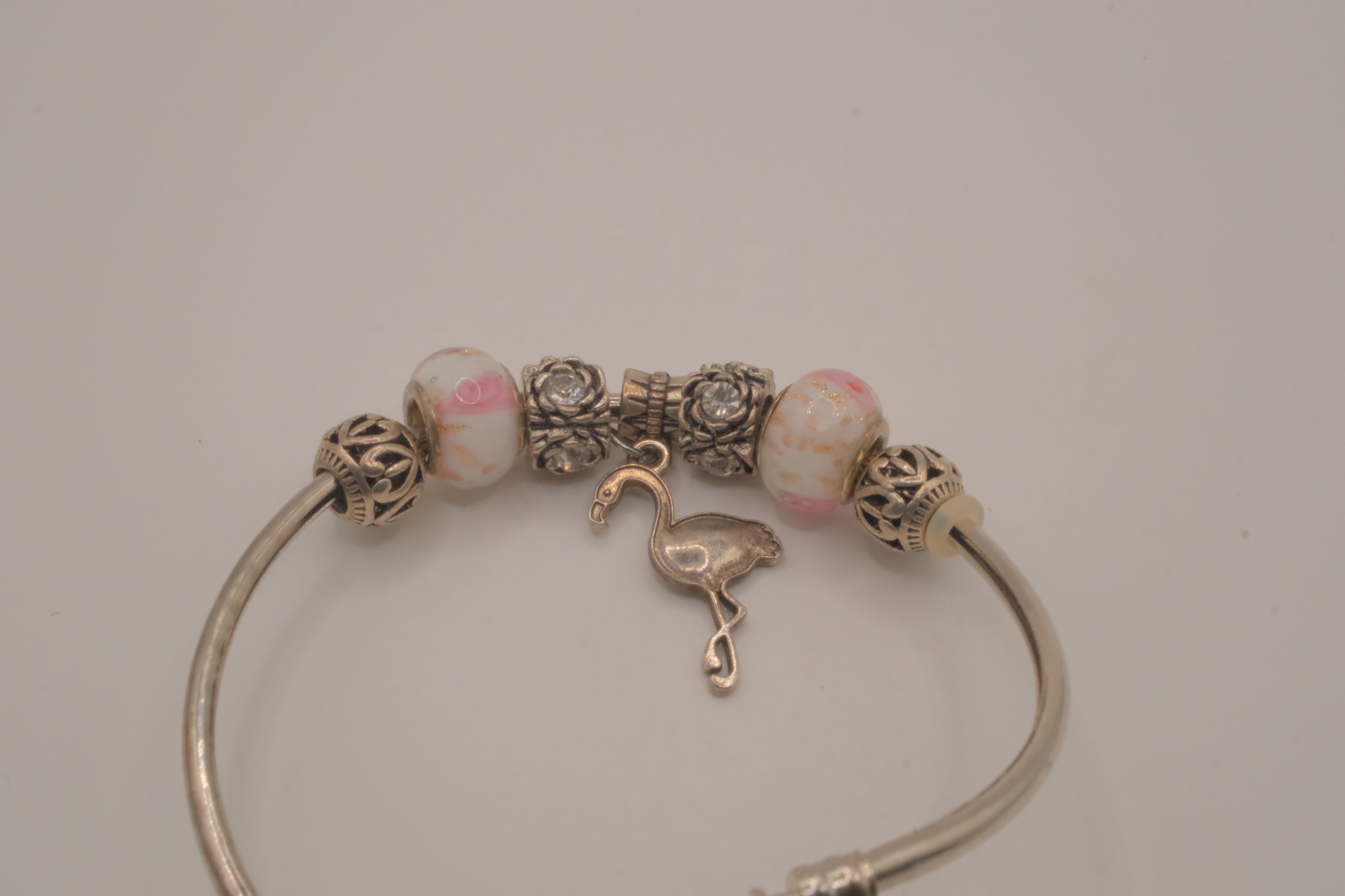 Pandora style flamingo pendant charm bracelet