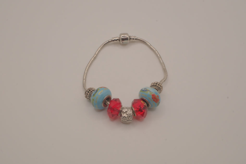 Pandora style Blue and Red charm bracelet