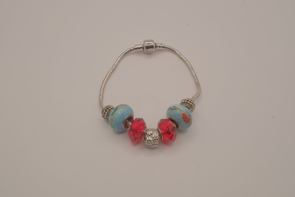Pandora style Blue and Red charm bracelet