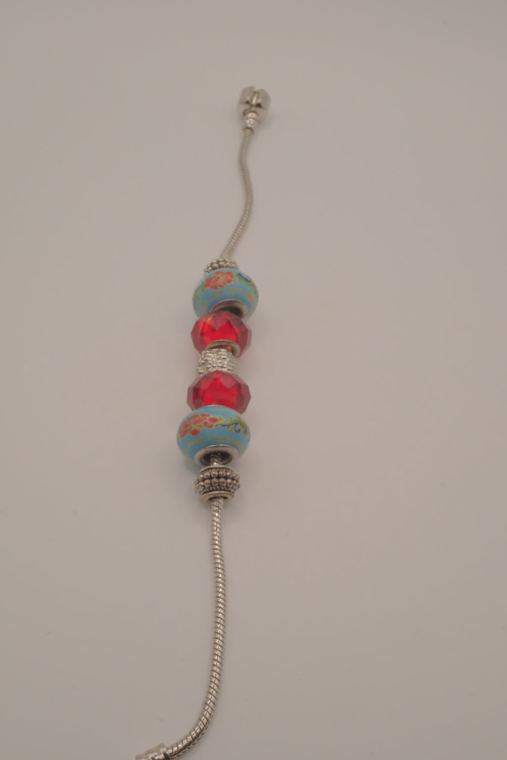 Pandora style Blue and Red charm bracelet