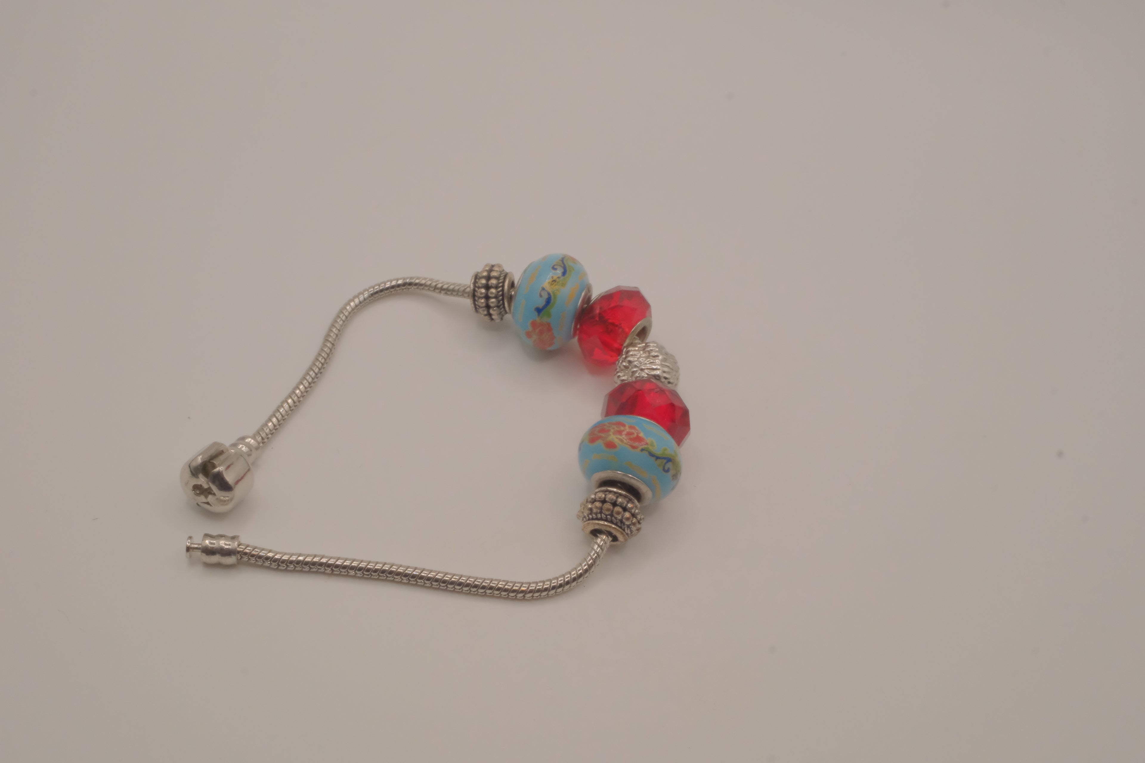 Pandora style Blue and Red charm bracelet