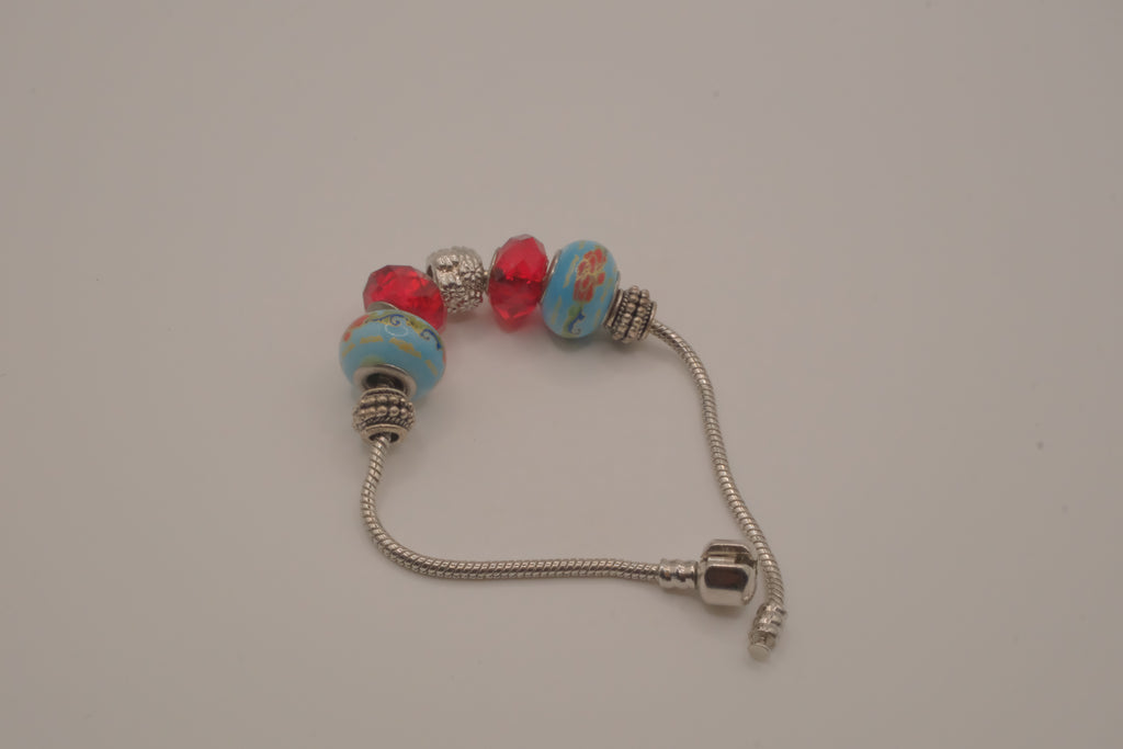 Pandora style Blue and Red charm bracelet