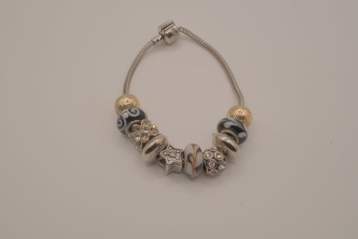 Pandora style Black and White rhinestones charm bracelet