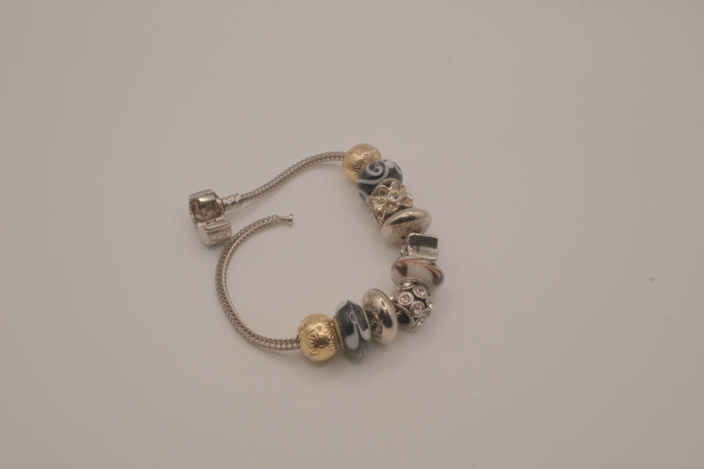 Pandora style Black and White rhinestones charm bracelet