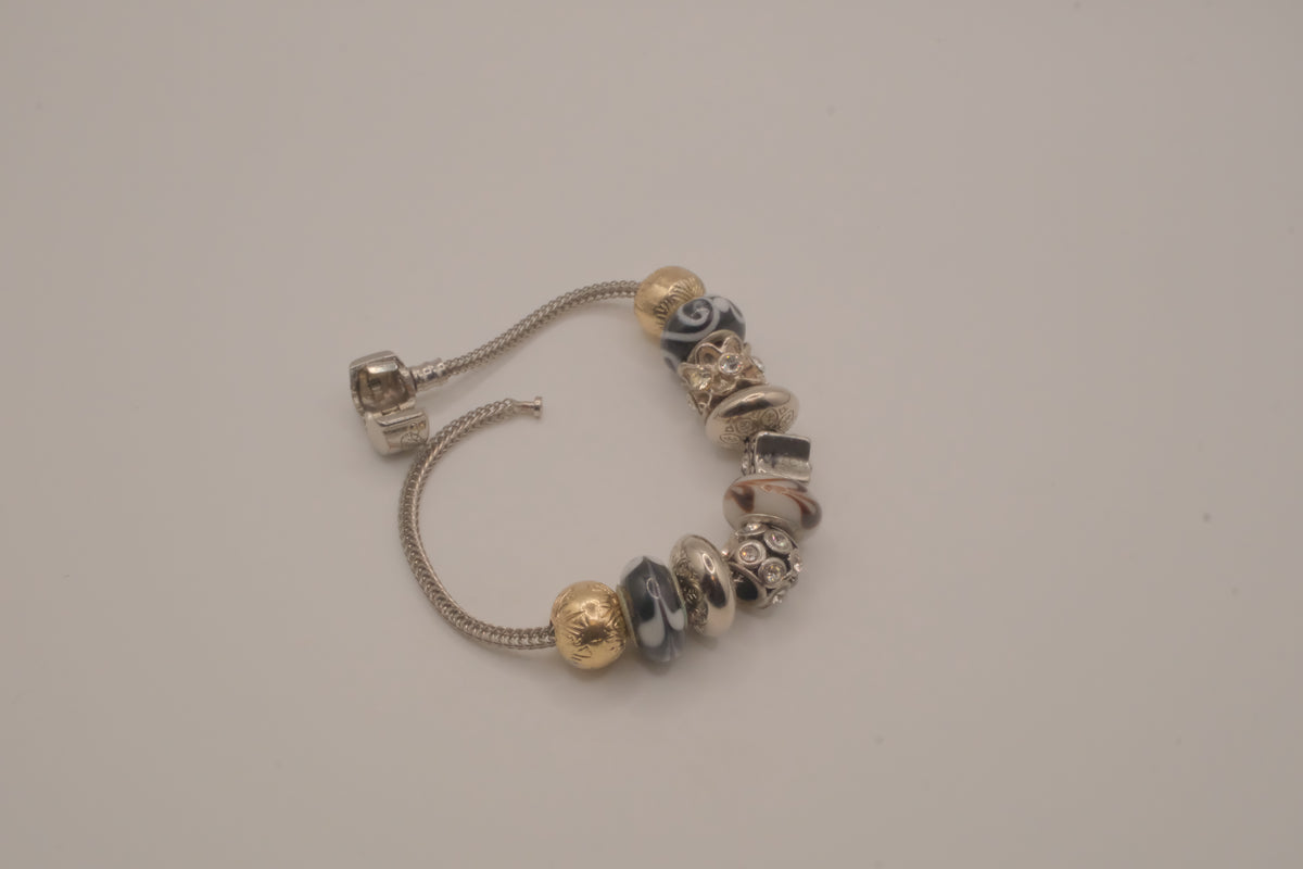 Pandora style Black and White rhinestones charm bracelet