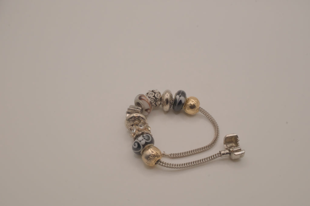 Pandora style Black and White rhinestones charm bracelet