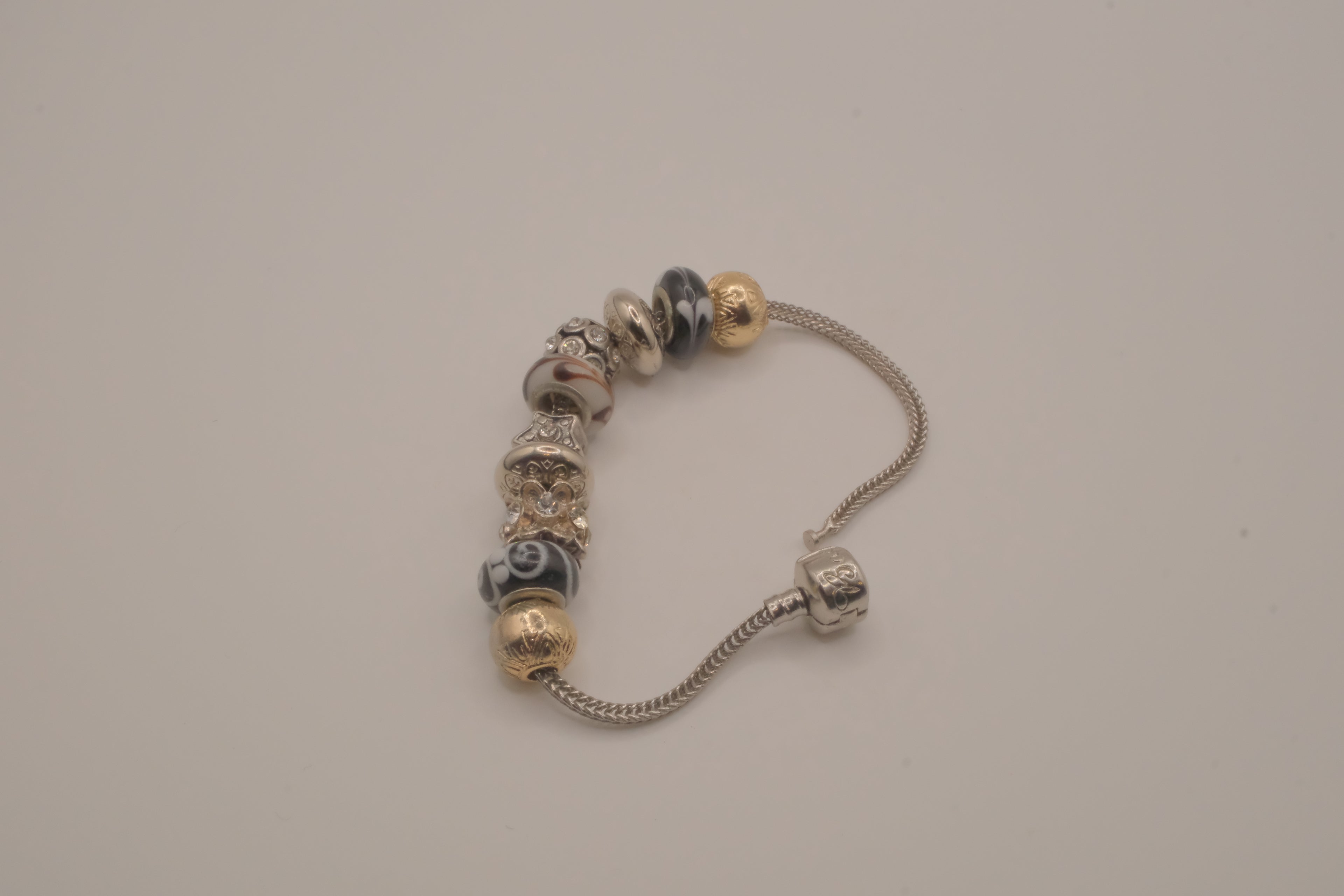 Pandora style Black and White rhinestones charm bracelet
