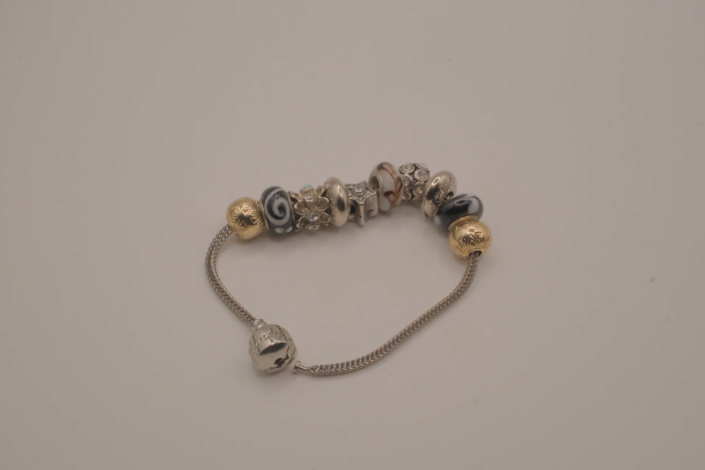 Pandora style Black and White rhinestones charm bracelet