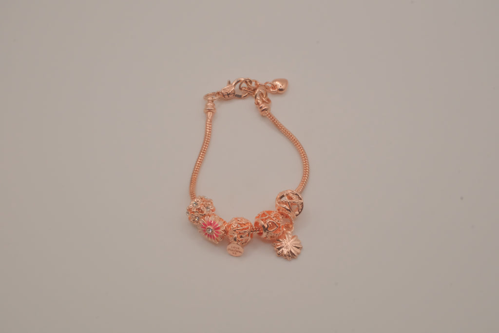 Pandora style Rose Gold charm bracelet