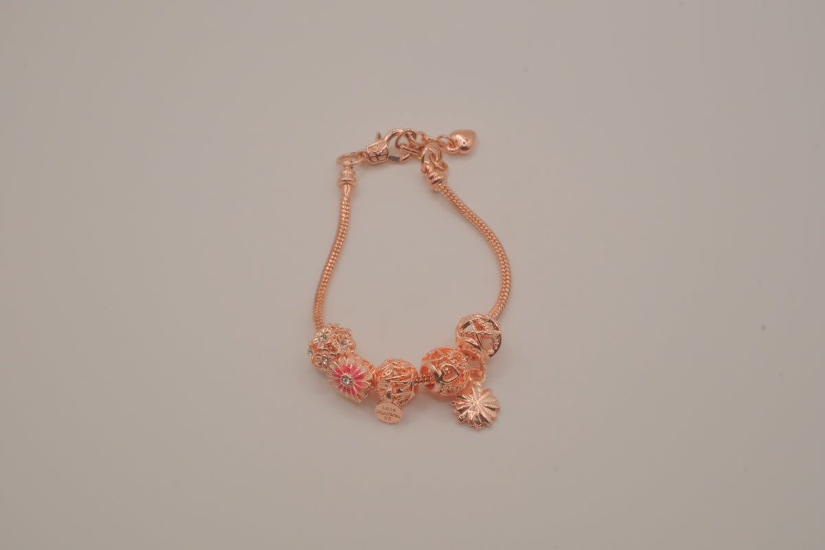 Pandora style Rose Gold charm bracelet