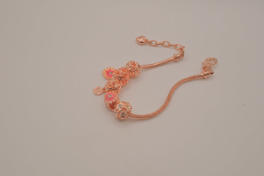 Pandora style Rose Gold charm bracelet