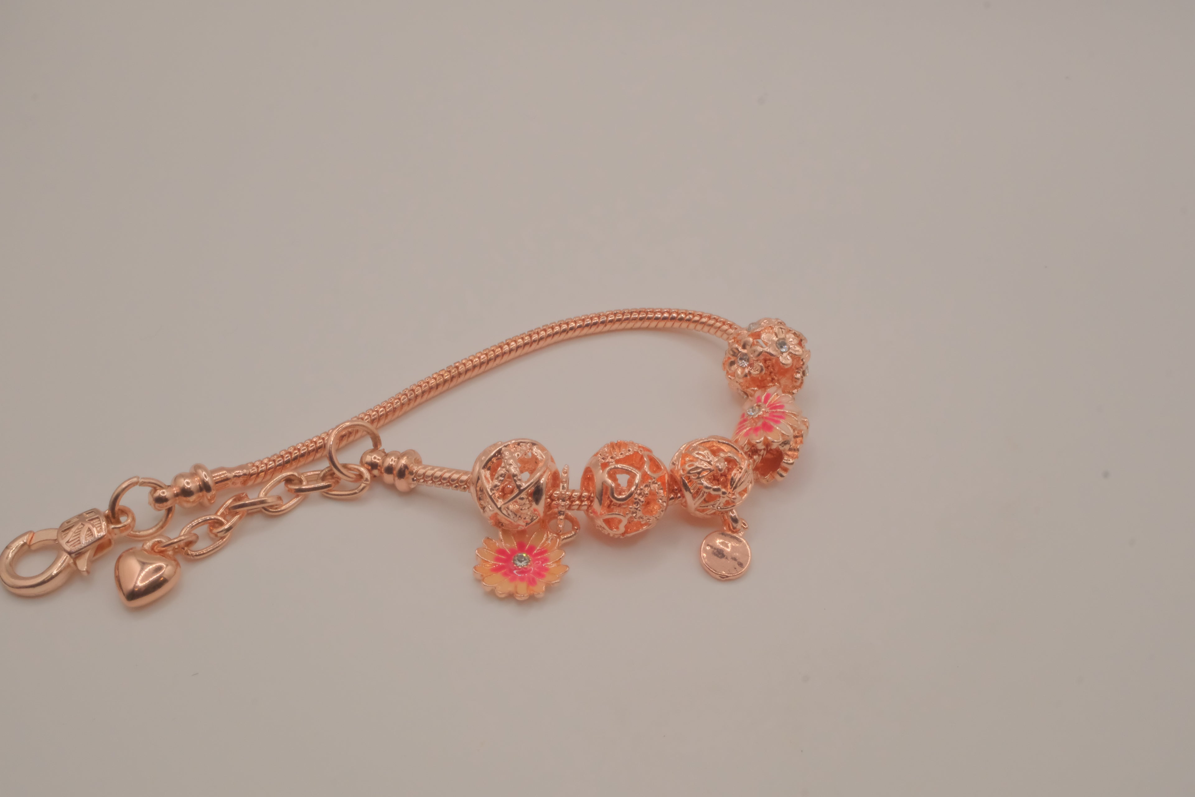 Pandora style Rose Gold charm bracelet
