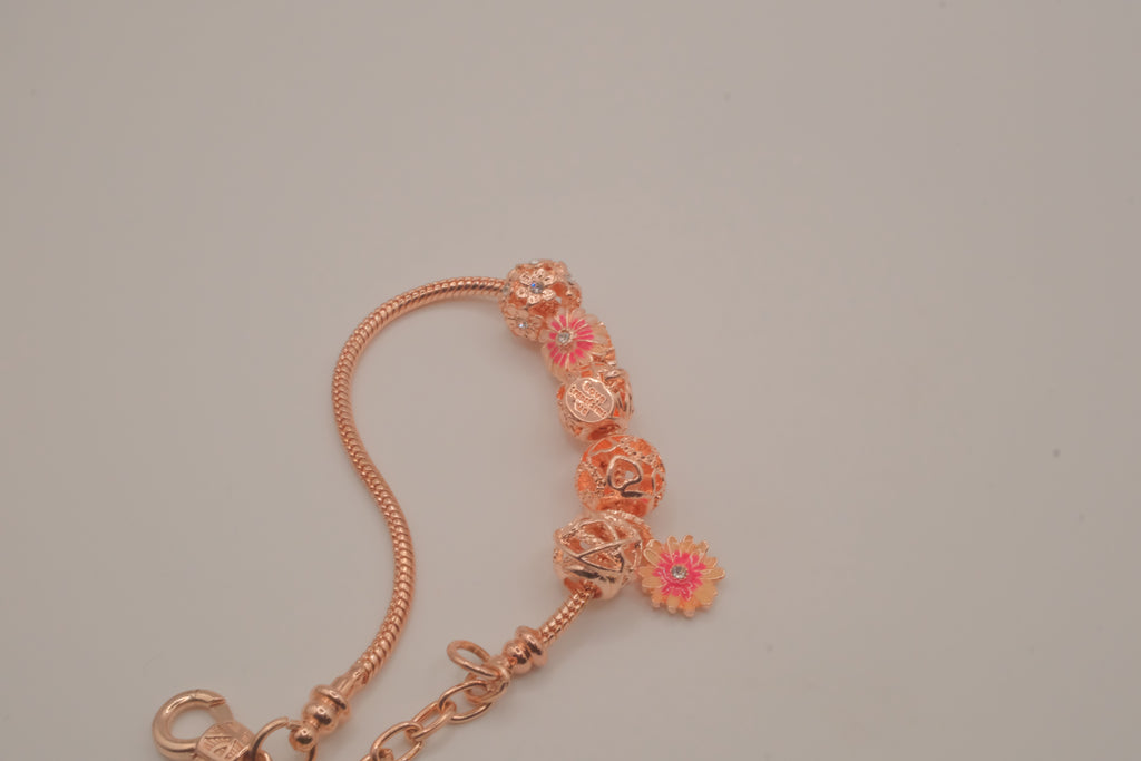 Pandora style Rose Gold charm bracelet