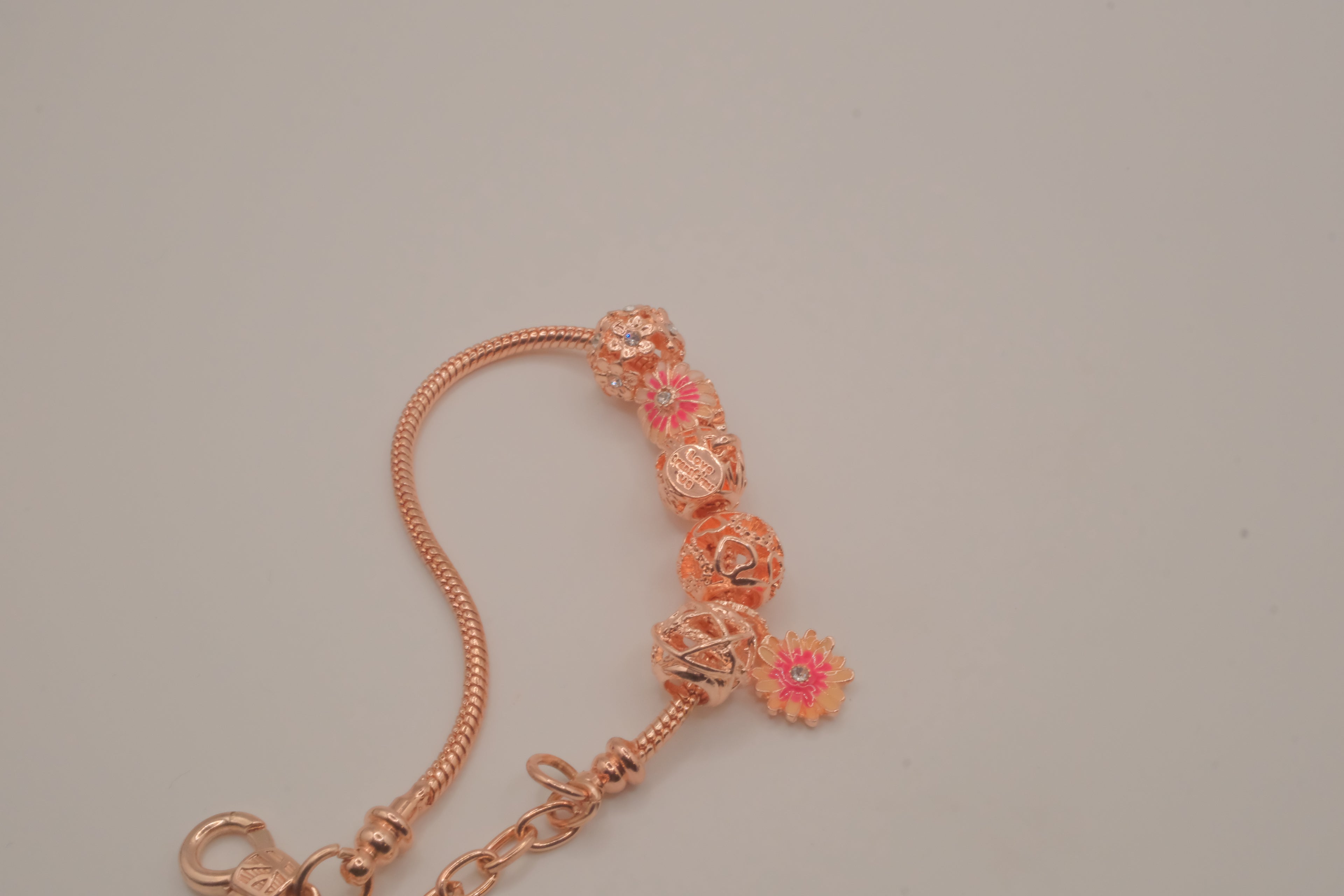 Pandora style Rose Gold charm bracelet