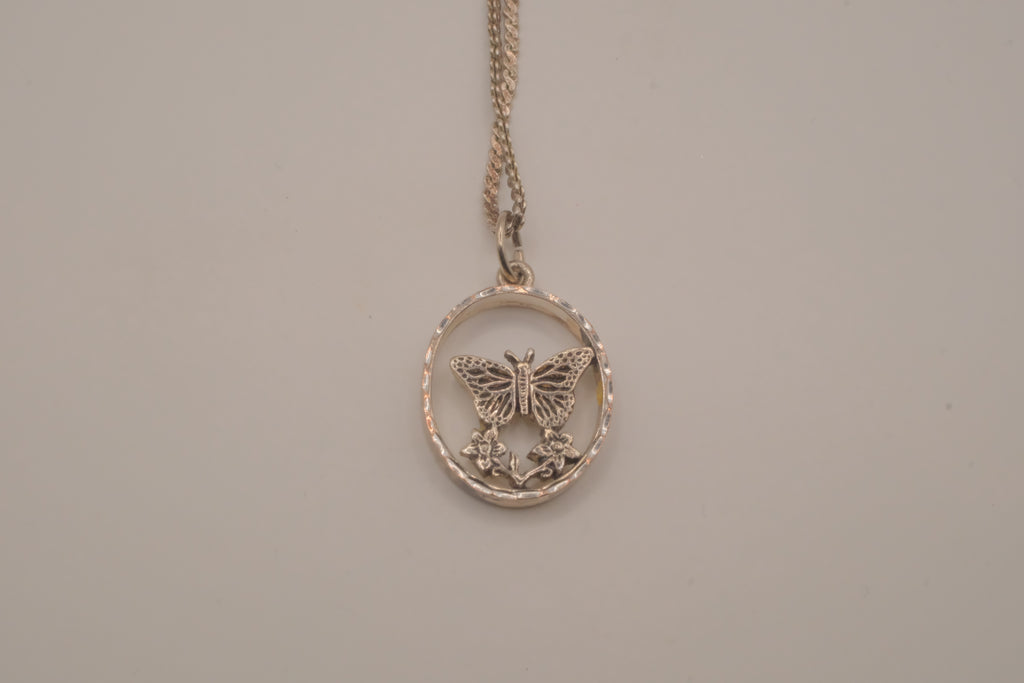 Butterfly circular pendant necklace