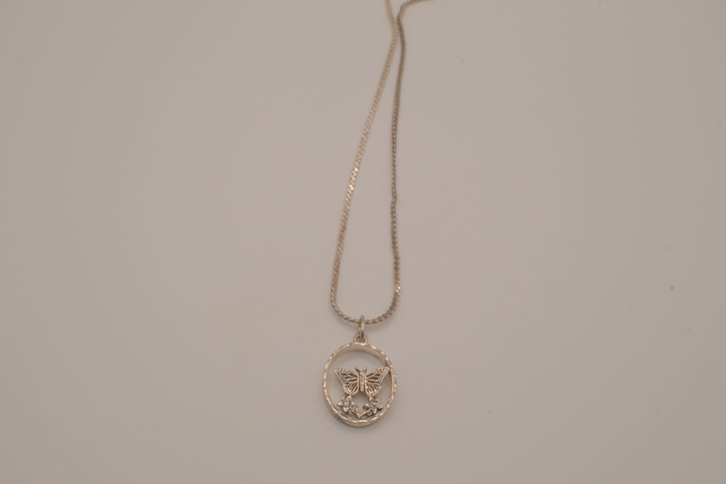 Butterfly circular pendant necklace