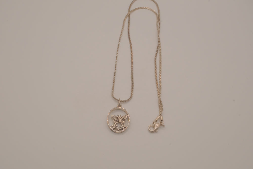 Butterfly circular pendant necklace