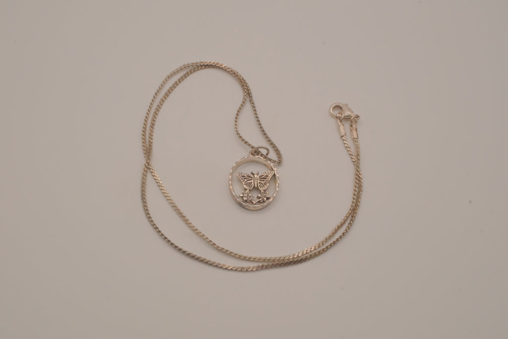 Butterfly circular pendant necklace