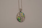 Oval abalone shell and filigree scroll pendant necklace