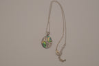 Oval abalone shell and filigree scroll pendant necklace