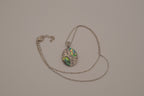 Oval abalone shell and filigree scroll pendant necklace