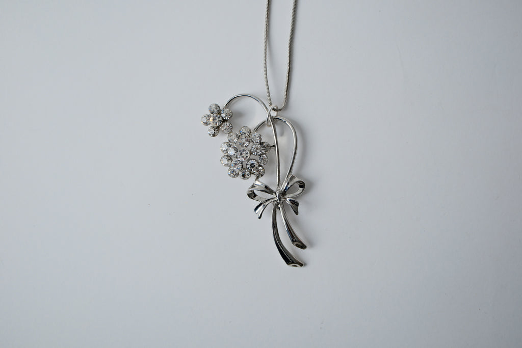 Reworked Sterling Silver Flower Bow Necklace