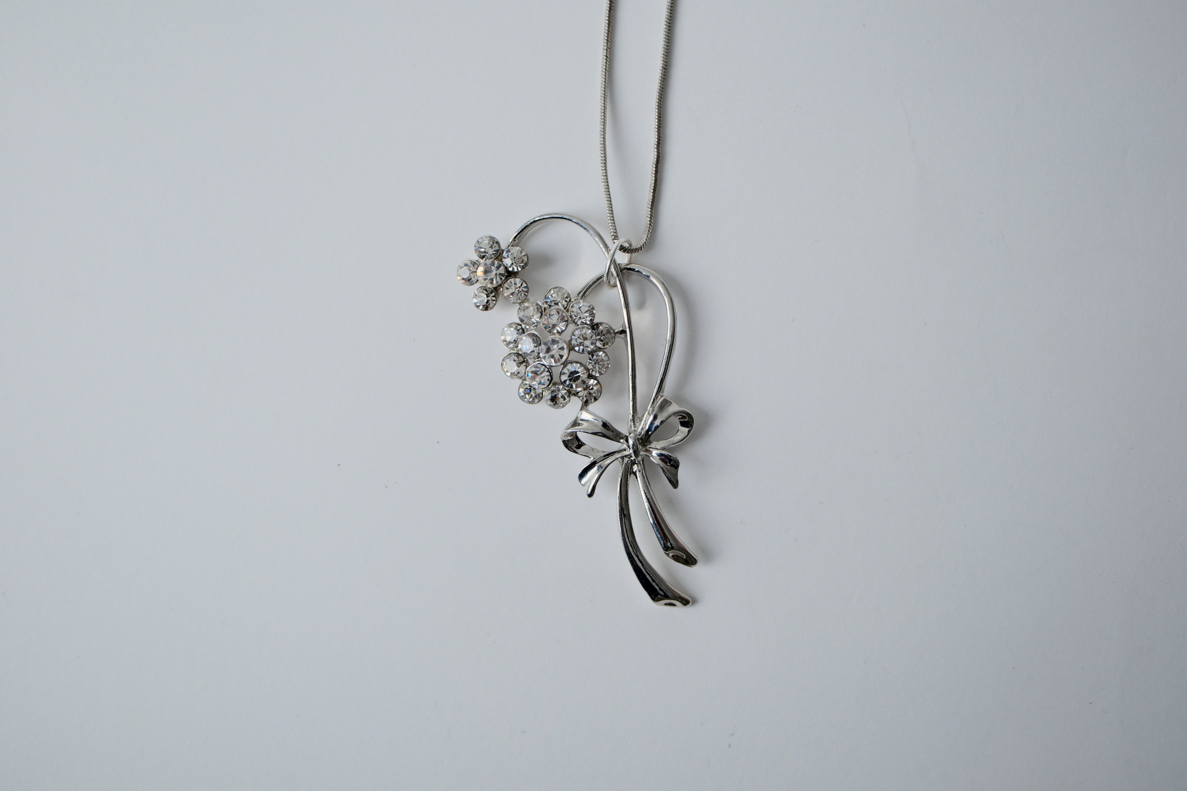 Reworked Sterling Silver Flower Bow Necklace