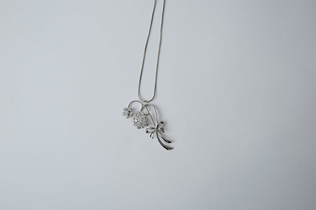 Reworked Sterling Silver Flower Bow Necklace