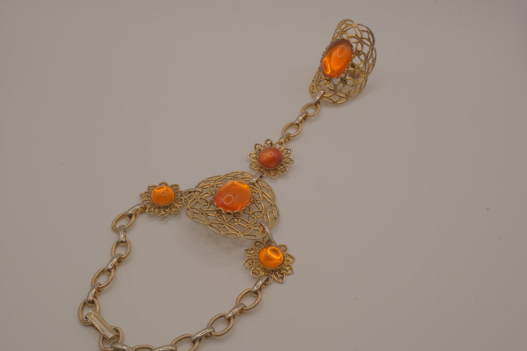 Vintage goldtone filigree hand chain bracelet