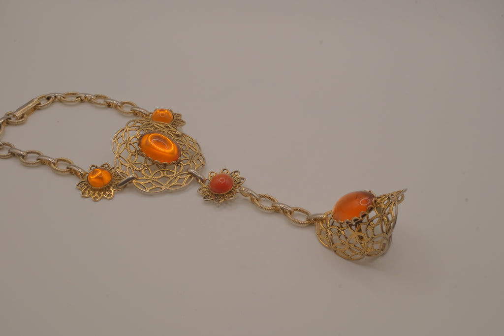 Vintage goldtone filigree hand chain bracelet