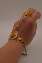 Vintage goldtone filigree hand chain bracelet