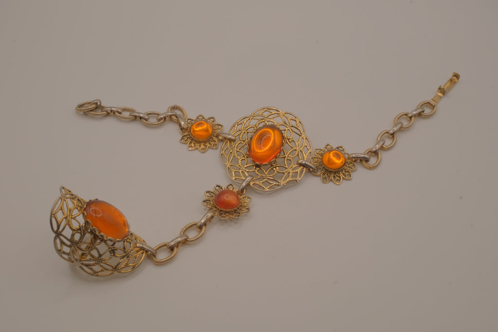 Vintage goldtone filigree hand chain bracelet