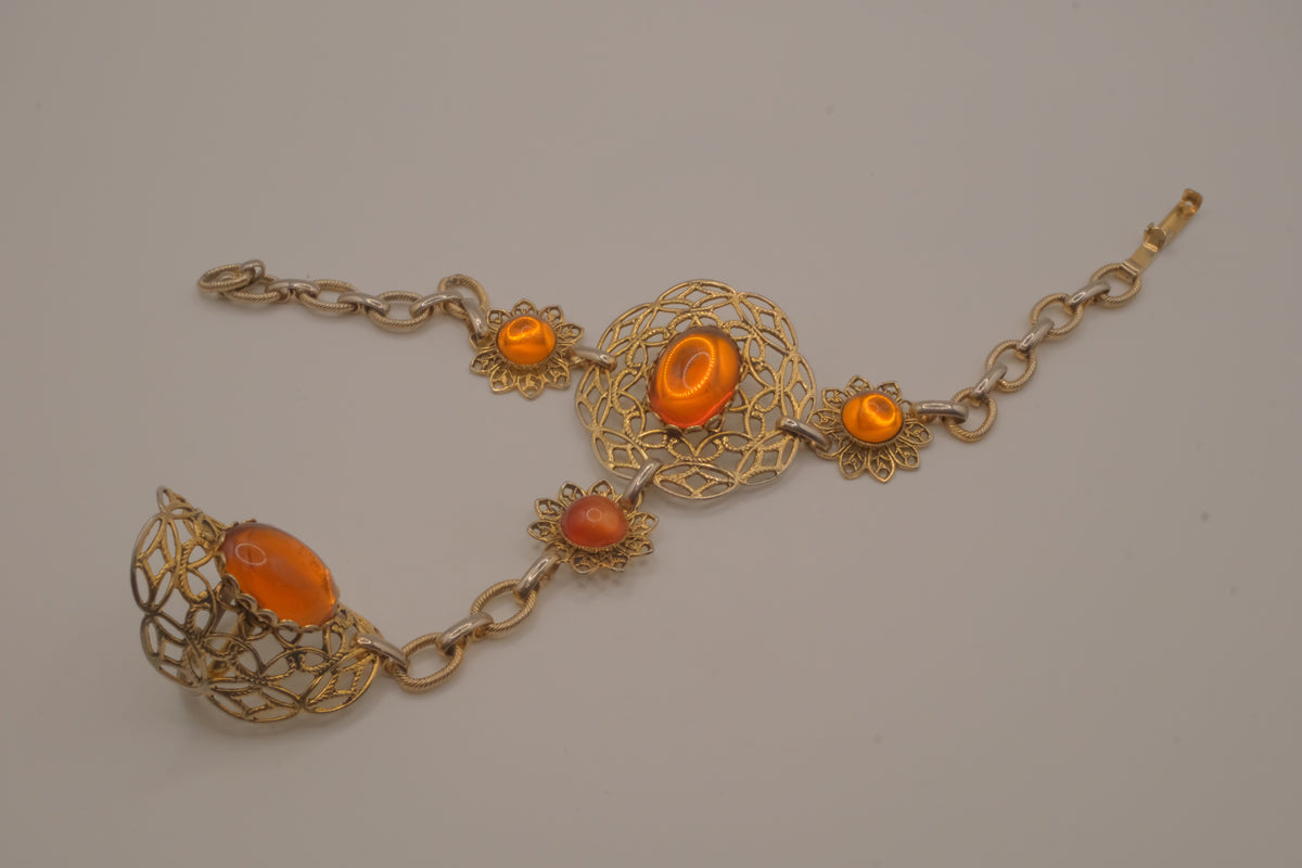 Vintage goldtone filigree hand chain bracelet