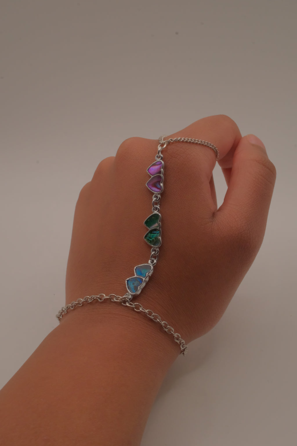 Reworked Abalone heart hand chain bracelet