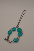 Reworked teal cabochon link hand chain bracelet
