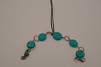 Reworked teal cabochon link hand chain bracelet