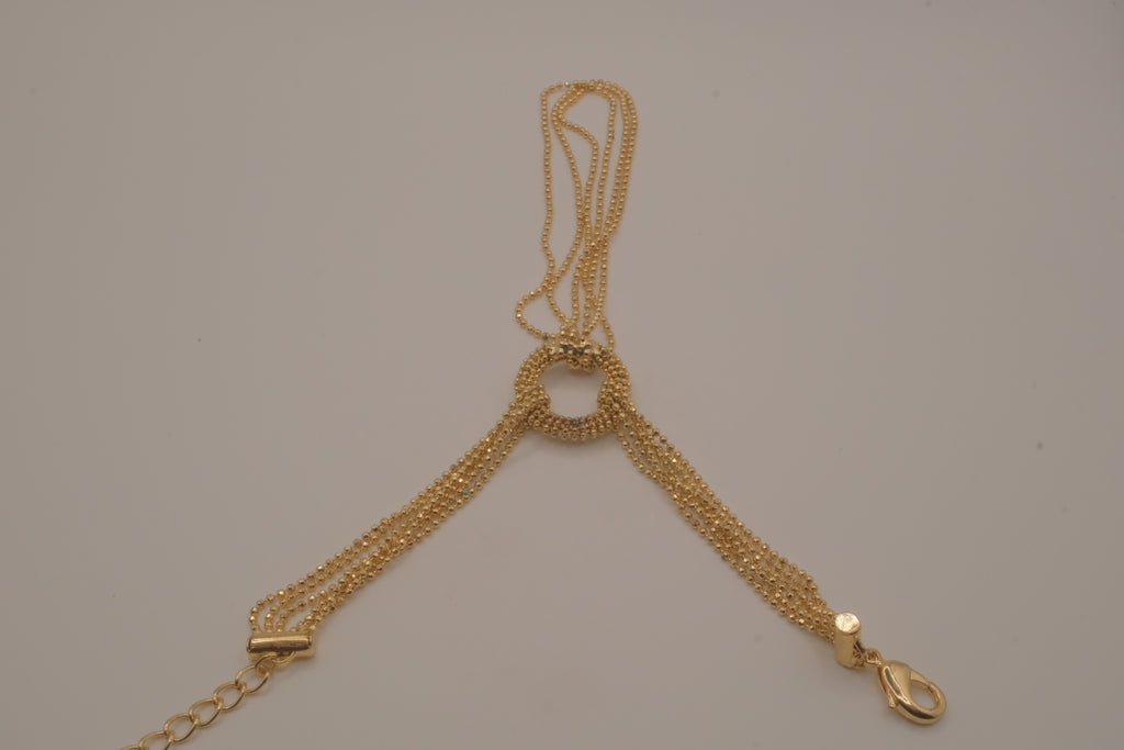 Gold multi-strand hand chain harness bracelet