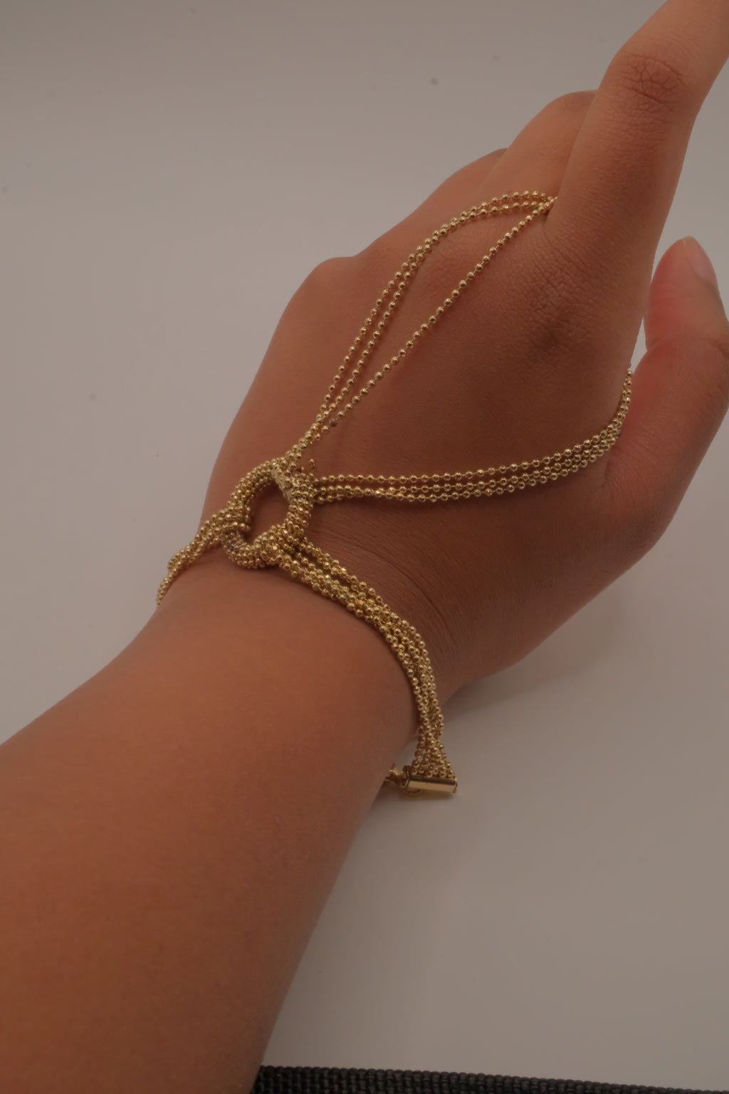 Gold multi-strand hand chain harness bracelet
