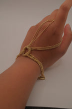 Gold multi-strand hand chain harness bracelet