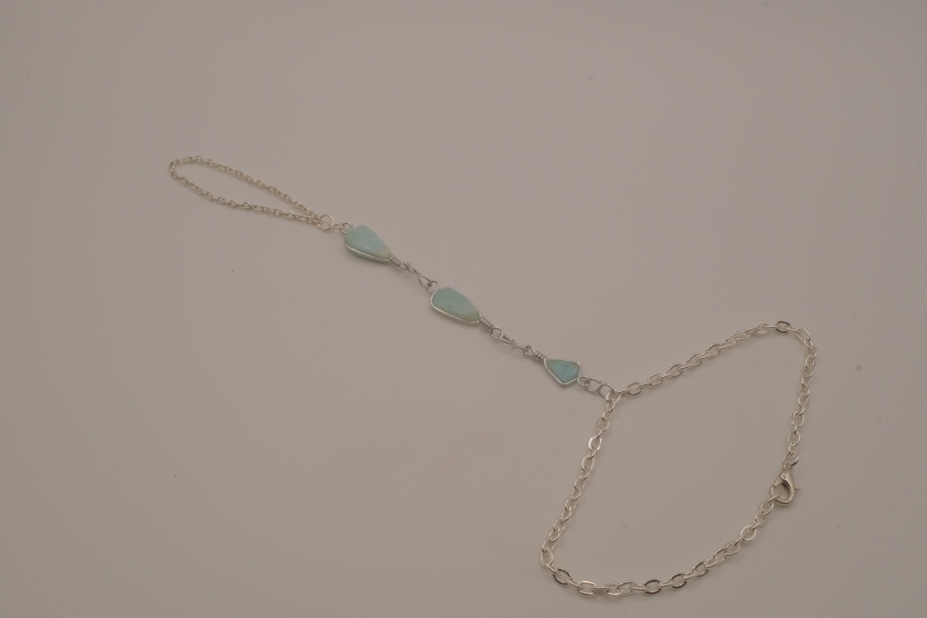 Larimar silver hand chain bracelet