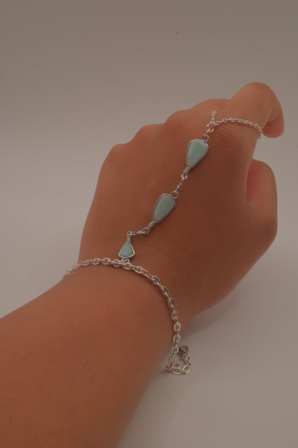 Larimar silver hand chain bracelet